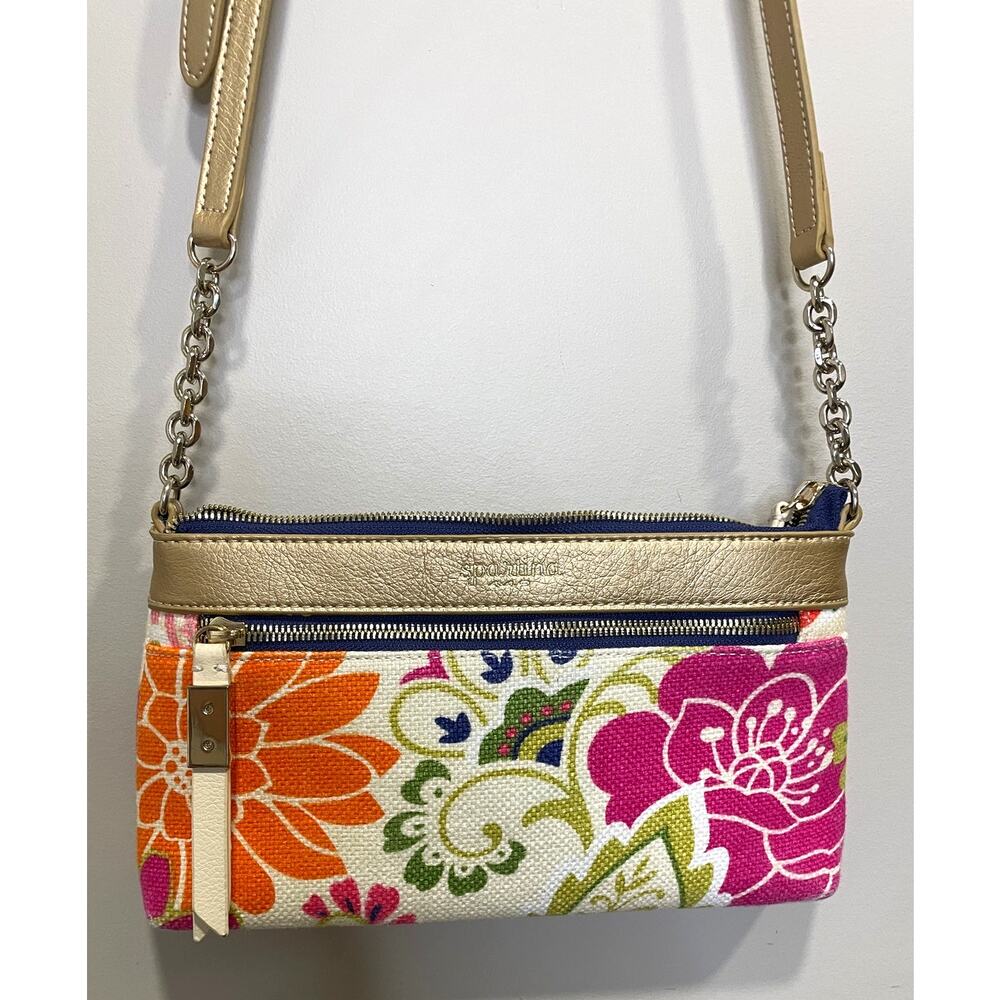 Spartina 449 Crossbody Bag Purse Linen Leather Daufuskie Island Pink Mermaid